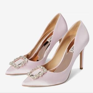 Elegant Pink Satin Heels with Embellished Buckle